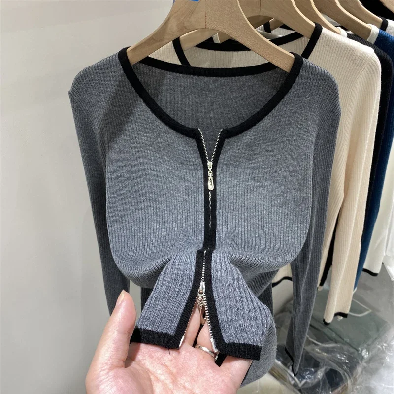 محبوك سترة المرأة بالأزرار جديد طويل الأكمام س الرقبة الأبيض متماسكة سترة سترة المرأة بلايز تريكو Sueters De Mujer