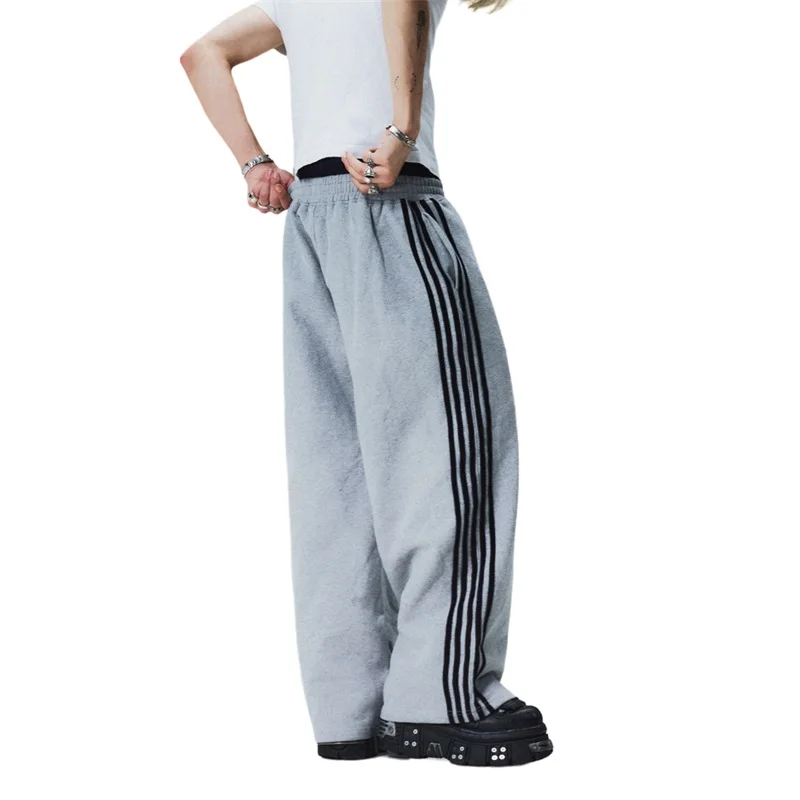 Men s Striped Sweatpants Elastic Waistband Loose Wide Leg Casual Pull On Athletic Pants