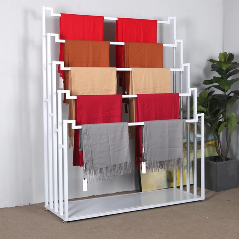 Heavy duty floor standing scarf organizer shelves multi-layer store retail display scarf hanger rack