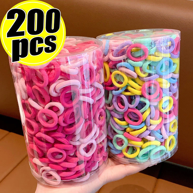 100/200PCS Women Girls Colorful Nylon Elastic Hair Bands Ponytail Hold Small Hair Tie Rubber Bands Scrunchie Hair Accessories