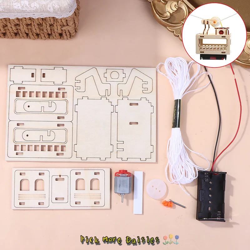 

1 Set Wooden Electric Cable Car Model Kit - Science Educational Toy for Children | Kids Technology & Physics Learning Bricks