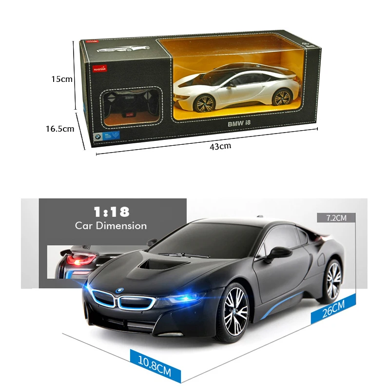 BMW i8 RC Car 1:18 Scale Remote Control Car Model Radio Controlled Auto Machine Toy Gift for Kids Adults Rastar