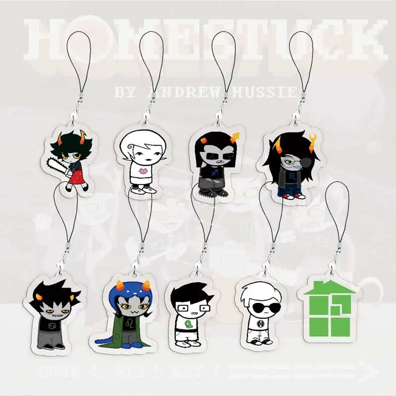 Bonito acrílico homestuck encantos do telefone móvel dave strider john gbert karkat pequeno pingente telefone corrente chaveiro fãs amigos presentes