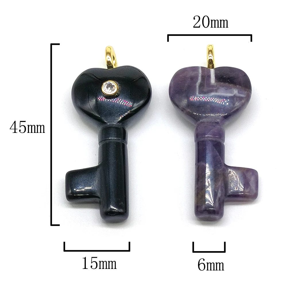 Love Heart Key Chain Pendants with Tiny Zircon Natural Stone Crystal Beads Amethyst Tiger Eye Charms Fit Jewelry for Necklace