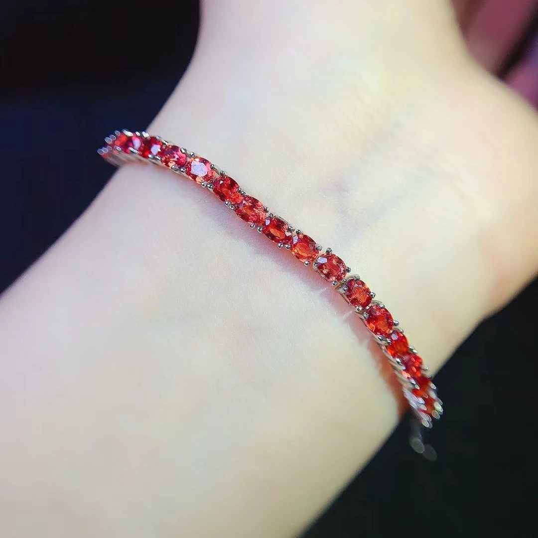 KJJEAXCMY Bestseller Natural Red Sapphire Bracelet High Clarity Lustrous Color Locking S925 Silver Electroplated Jewelry