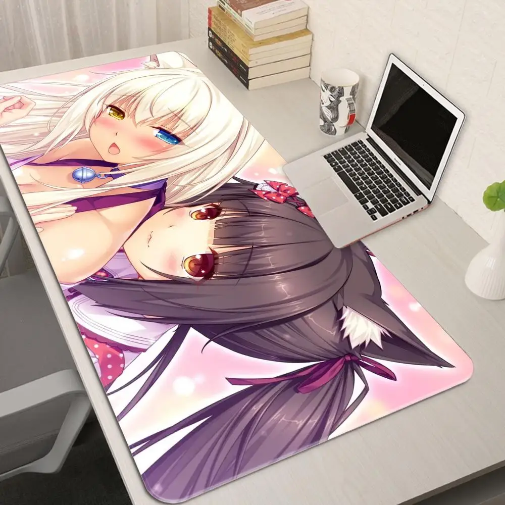 Großes Rosa Katzenmädchen Mauspad, Rutschfeste Gummi-Schreibtischunterlage für Gaming-Tastatur Laptop, Erweiterte Büro-Teppichmatte