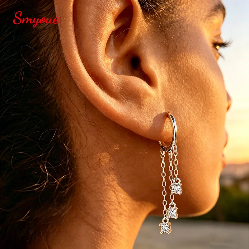 

Smyoue Tassel 3 Gems Certified All Moissanite Drop Earrings D Color Bridal Wedding Jewelry Brilliant Cut S925 Sterling Silver