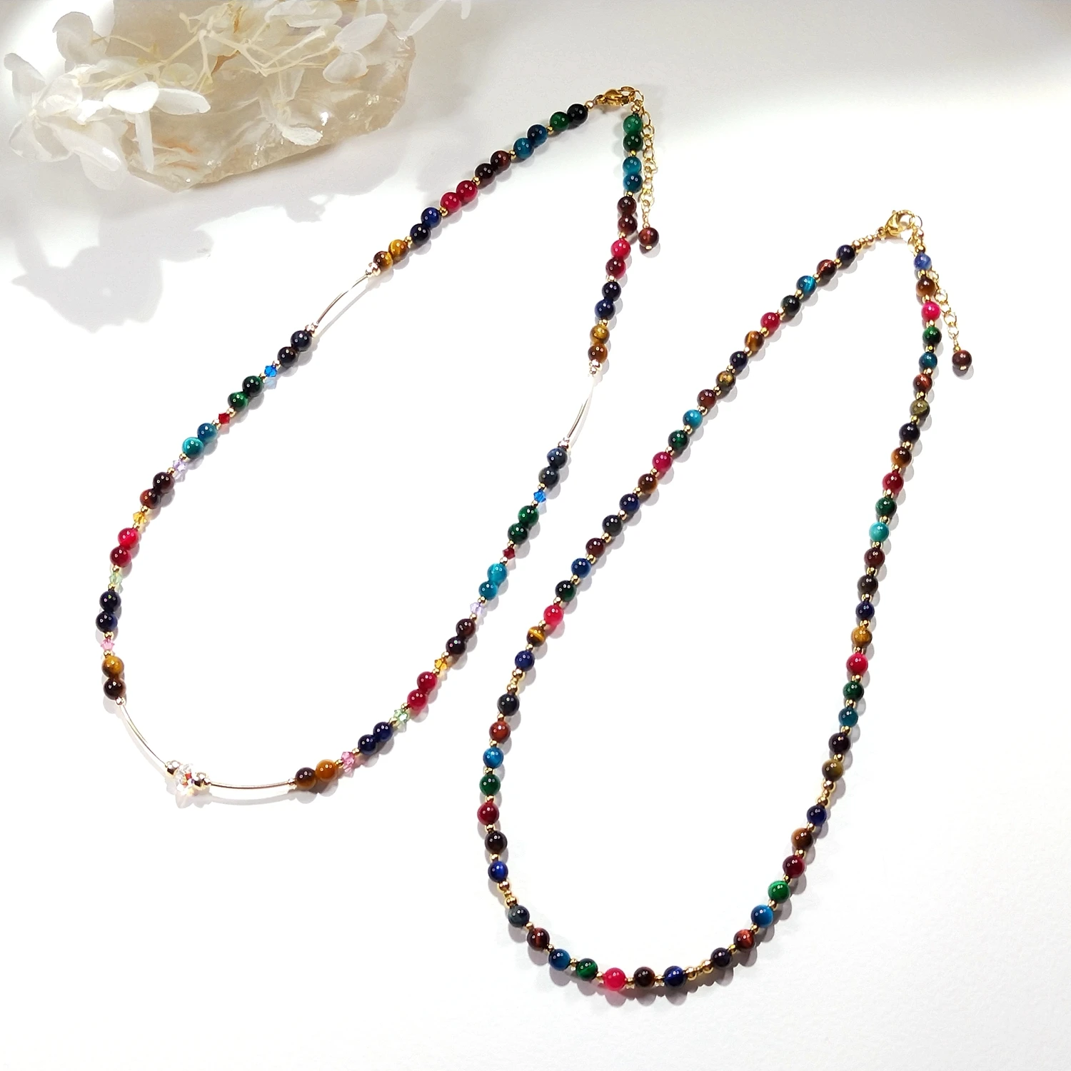 Lii Ji Choker 4mm Rainbow Tiger's Eye 14K Gold Filled Necklace For Women Girls Gift 40+3cm