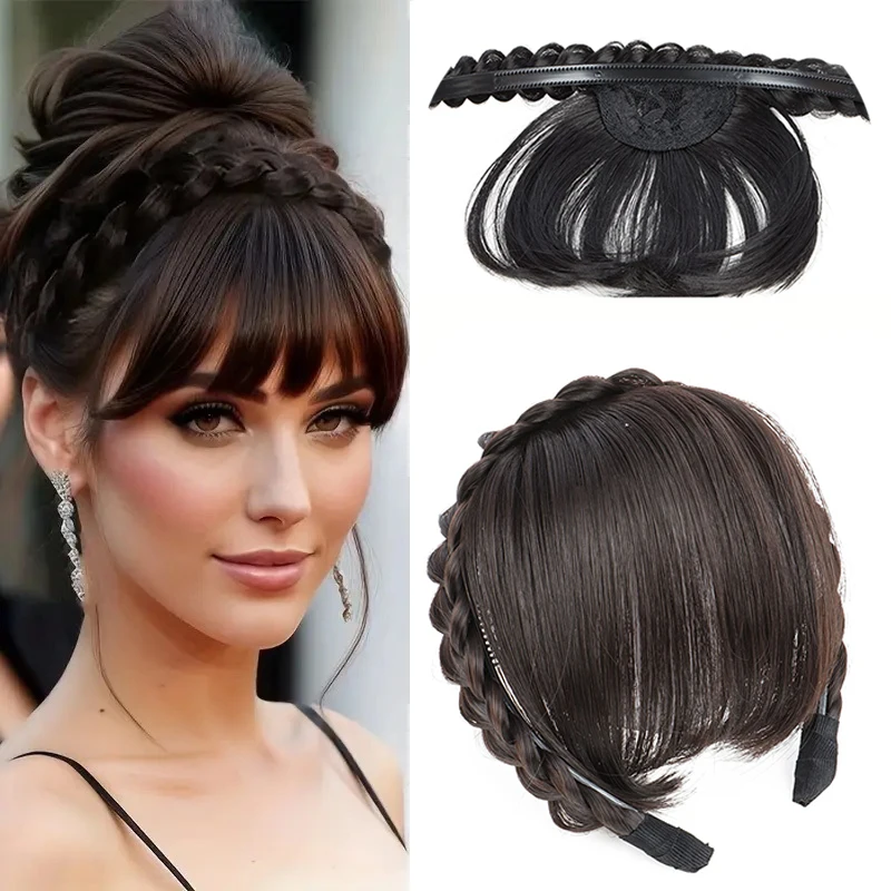 

Air Bangs Synthetic Wigs Female Natural Forehead Fishbone Braided Wig Headband Bangs Invisible Fake Bangs
