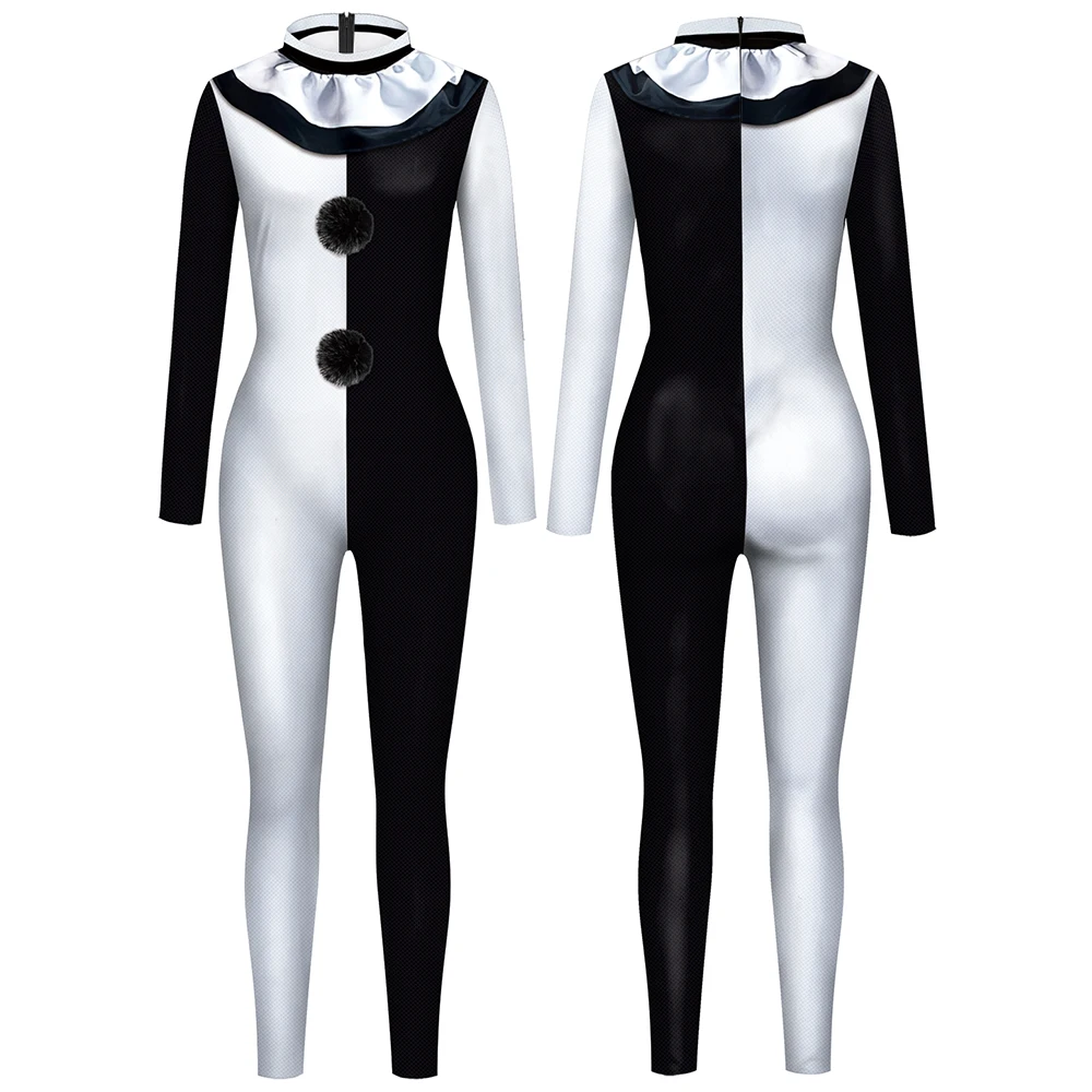 

Halloween Terrifier Clown Cosplay Costume Adult Black White Printed Jumpsuit Party Performance Bodysuit Carnival Festival Outfit