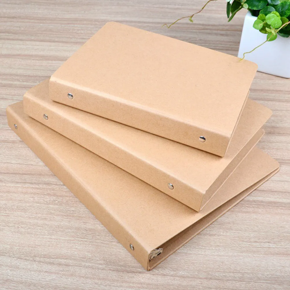 

3Pcs Kraft Paper Binder Shell Refillable Notebook Cover for A5 Loose-Leaf Journal Planner School Office Use Sturdy Iron Ring