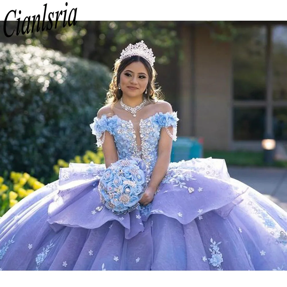 Vestido De quinceañera Lila dulce 16 con capa 2023, vestido De fiesta De princesa con apliques De hombros descubiertos, 15 Años