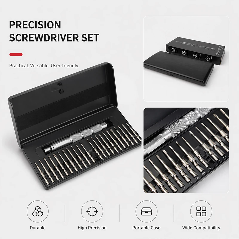 

23-in-1 Precision Screwdriver Set -Aluminum Alloy Ejector Magnetic Storage Case High-Precision Repair Kit for Phone PC Watch
