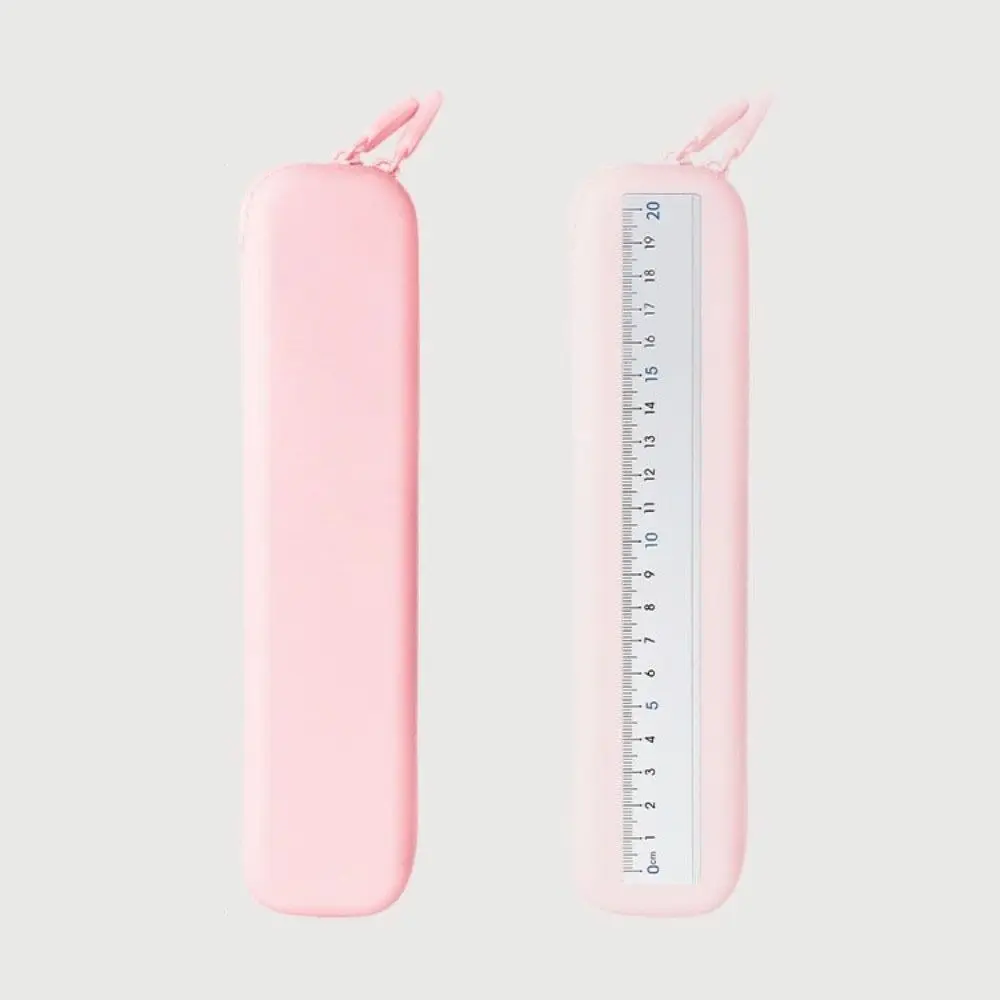 Simple Solid Color Silicone Pencil Case Multifunctional Zipper Pen Bag Soft Macaron Stationery Storage Bag Office