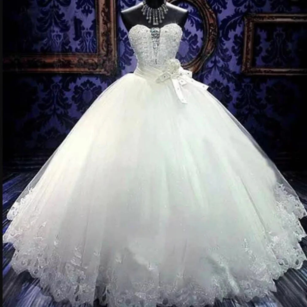 فساتين زفاف مزينة بالكريستال والخرز اللامع، فساتين عروس بدون حمالات على شكل حرف A، أزياء حفلات مخصصة للنساء 2026