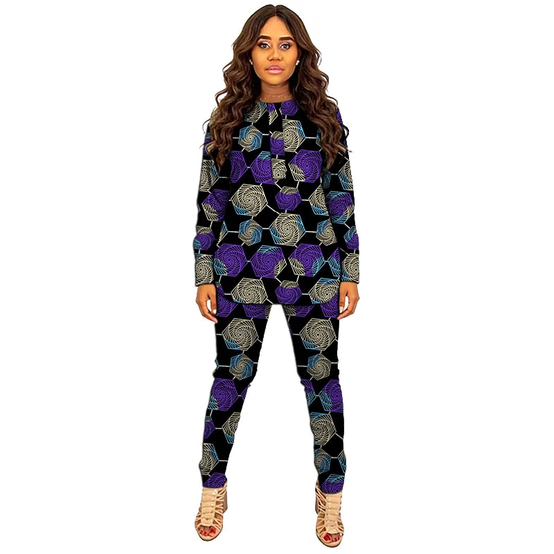 African Print Couture Women Collarless Shirt Patch Trouser Banquet Attire Ankara Outfit Tops With Pants Formal Customized