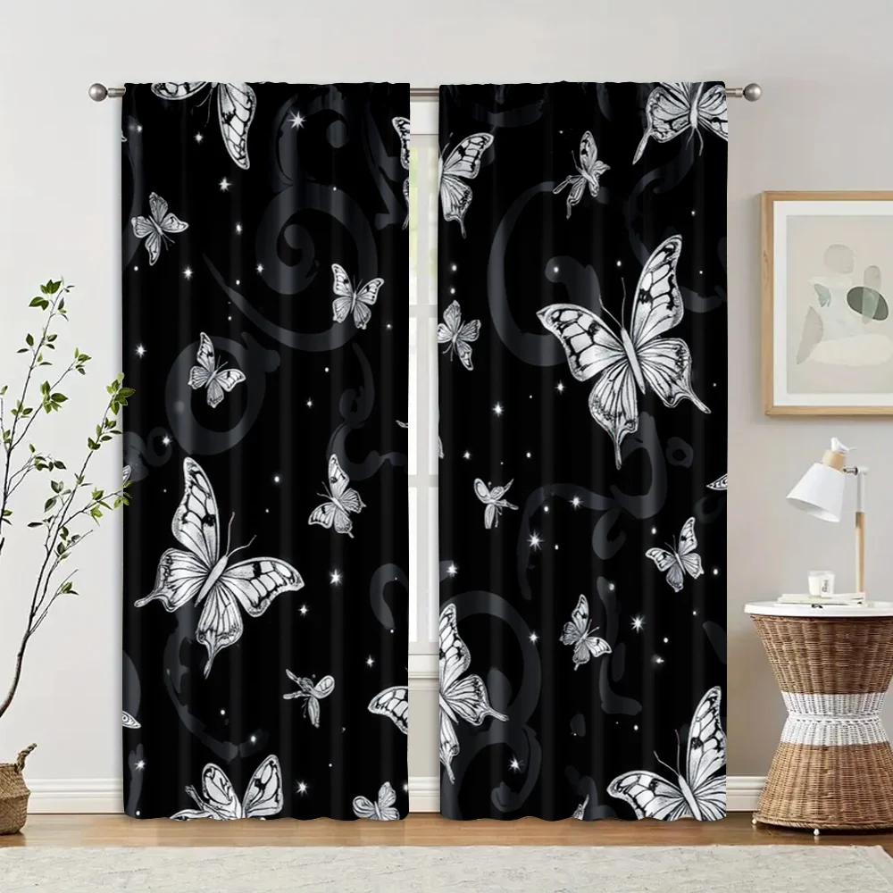 2pcs, Curtains Roller Blinds Black and White Butterfly Polyester Woven (without rod) Stuff Clearance for Bedroom, Office,