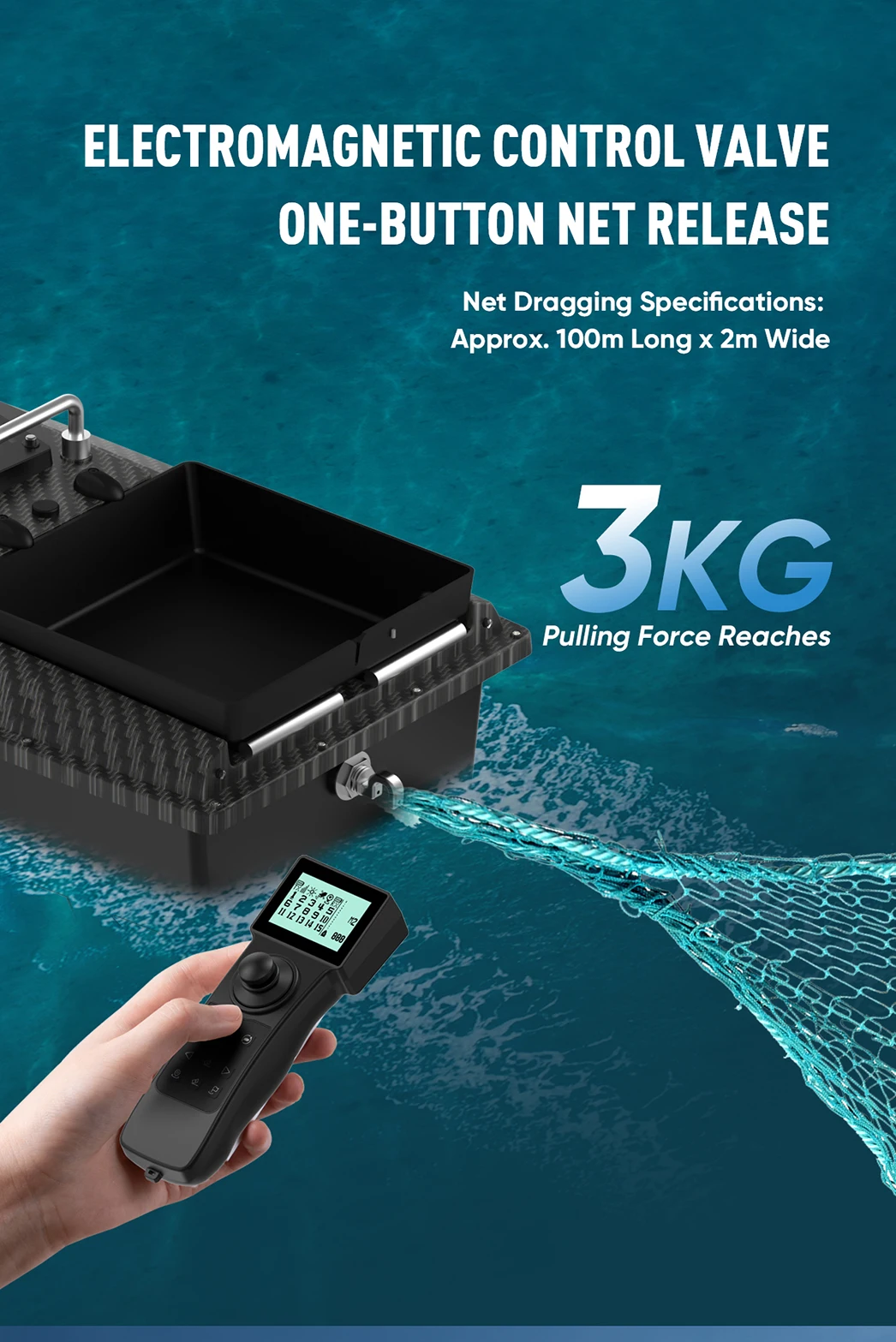 D80B Fischköderboot mit GPS, 3 kg Köderbehältern, Köderboot mit 500 m Reichweite, 46800 mAh, 2,4G-Fernbedienung, automatische Rückkehr & 100 Wegpunkte, 65 cm verlängerte Rumpflänge, 3,6 m/1S Hochgeschwindigkeits-Köderauswurf, Hakenabgabe, Schleppnetzfunktion, für Meeres- und Seefischerei. – Detail 10