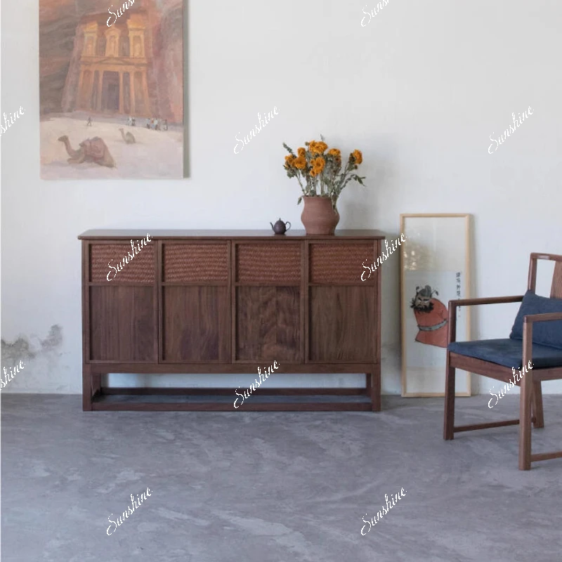New Chinese style solid wood dining side storage cabinet The living room is against the wall to store the skeleton cabinet