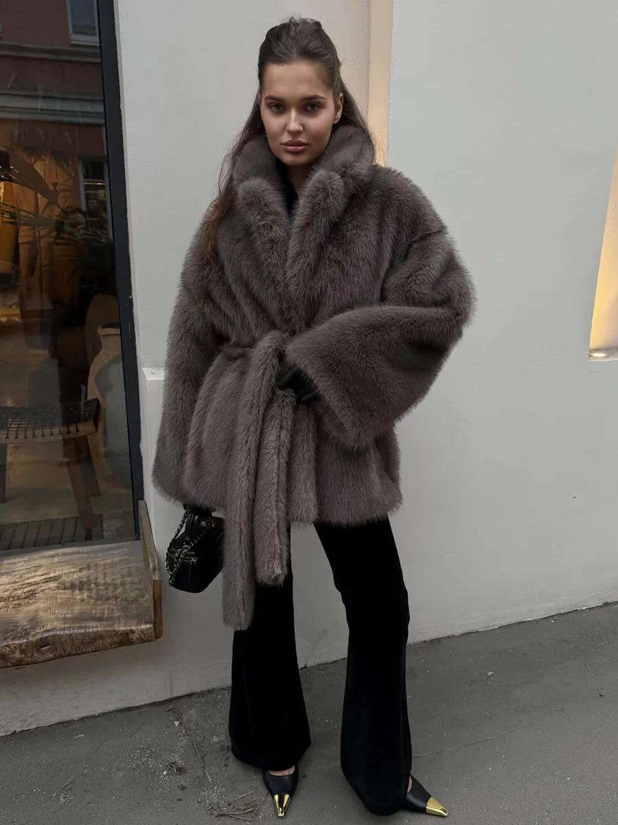 HDHOHR 2026 Winter Elegant Luxury Chic Thick Warm Faux Fox Fur Coat Women High Quality Fluffy Fox Fur Jacket  Fashion Oversized