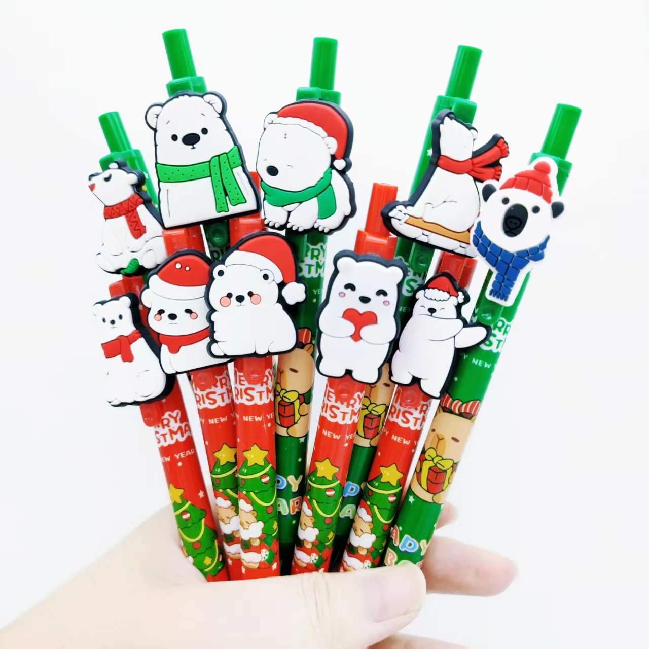 12/24 قطعة مضحك الدب الأبيض موضوع التصحيح قلم حبر جاف عيد الميلاد مهرجان هدية القرطاسية اليومية مكتب قلم حبر جاف