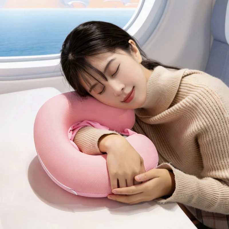 U-Shaped Travel Pillow With Oversized Hood Privacy Comfort Head Neck Support Suitable For Airplanes Office Resting