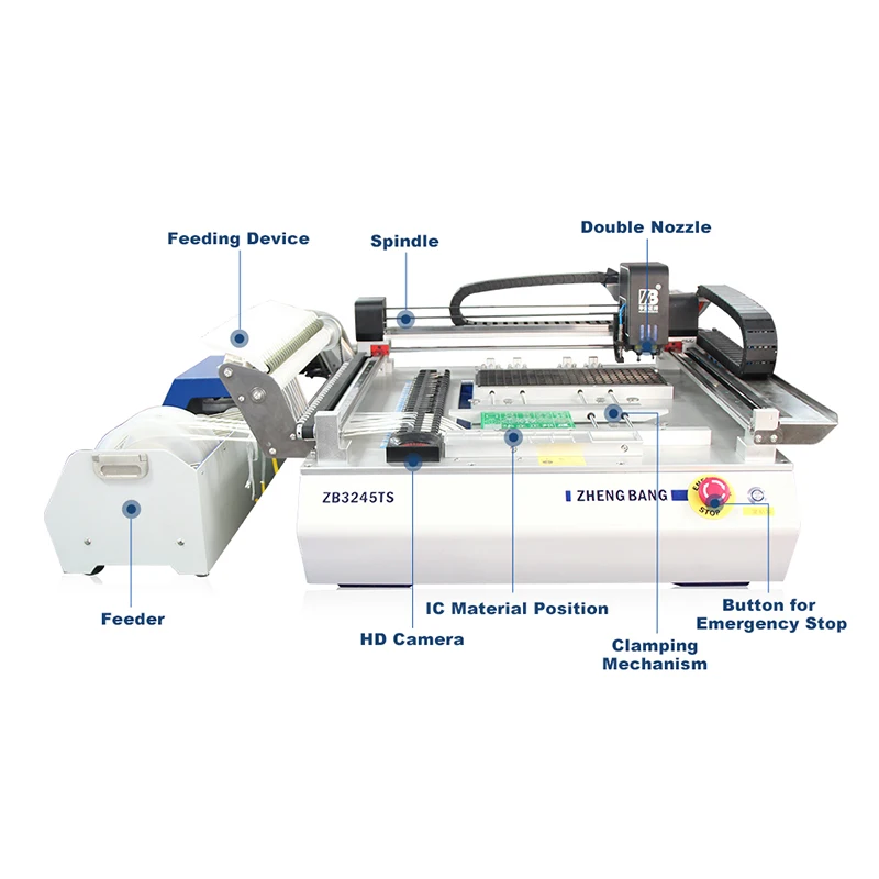 ZB3245TS High-Speed Precision Automatic Pick And Place Machine Desktop Pcb Assembly Machine 2 Head Chip Mounter With 3pcs Camera