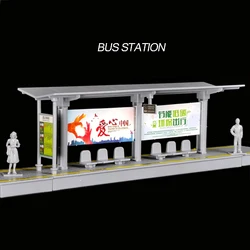 Estación de autobuses a escala HO para niños, modelo de coche deportivo, autobús de simulación, plataforma de estación de tren de alta velocidad, juguetes de montaje Diy, 1/64