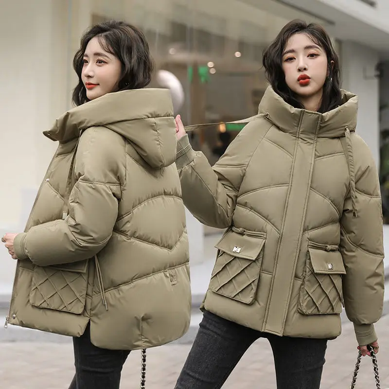 Ladies Fashion Winter Coat Women Down Cotton Hooded Jacket Woman Casual Warm Outerwear Jackets Female Girls Black Clothes