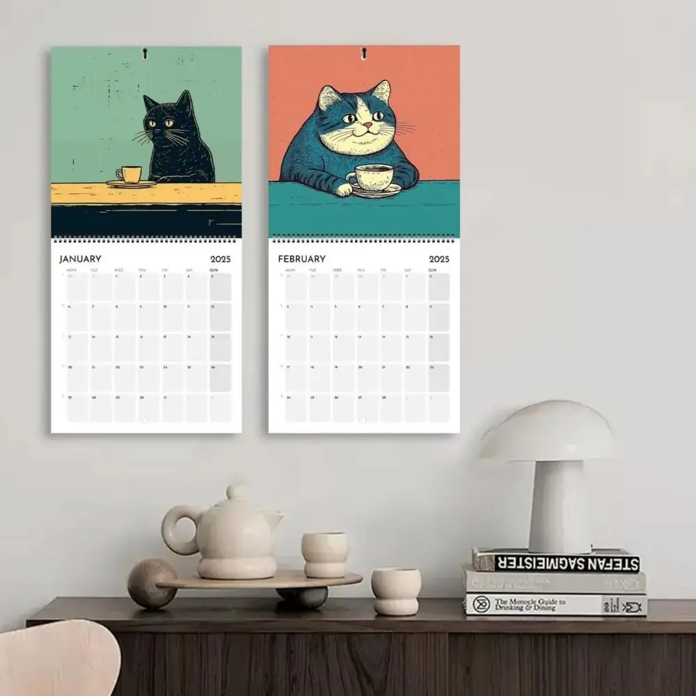 Funny Family Planner 2025 Calendar 12 Monthly Thick Paper Cat Cafe Calendar Handmade Desktop Calendar Home Decor