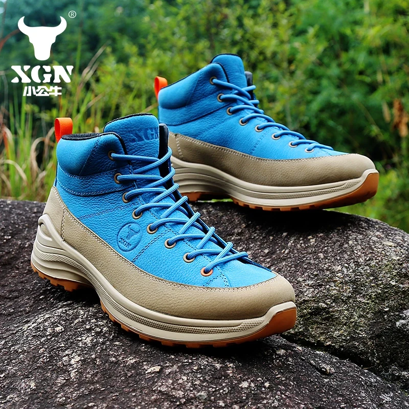 XGN Cowhide Hiking shoes Men waterproof hunting Boots Tactical Desert Combat travel Boots  trekking non-slip walking Sneakers