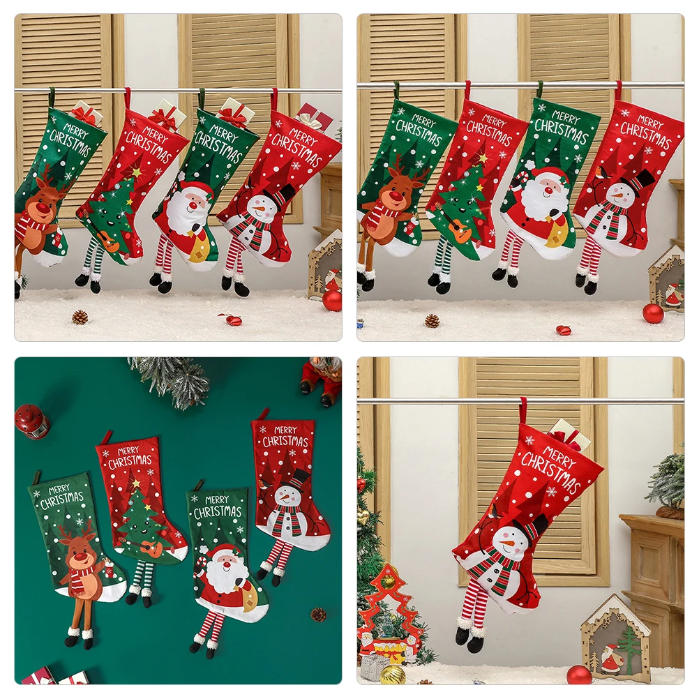 

Christmas Tree Hanging Ornament Xmas Stocking Pendant Candy Bag Xmas Gift Bag Decorative Sock Hanging Decor Festival Party