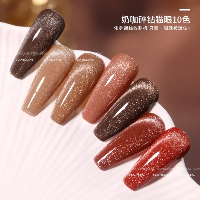 VENDEENI สีกาแฟ 10 สี CAT EYE เล็บเจลเล็บชุดเล็บ Salon 2024 ใหม่ขายร้อนแฟชั่นปลอดสารพิษ UV เจลขายส่ง