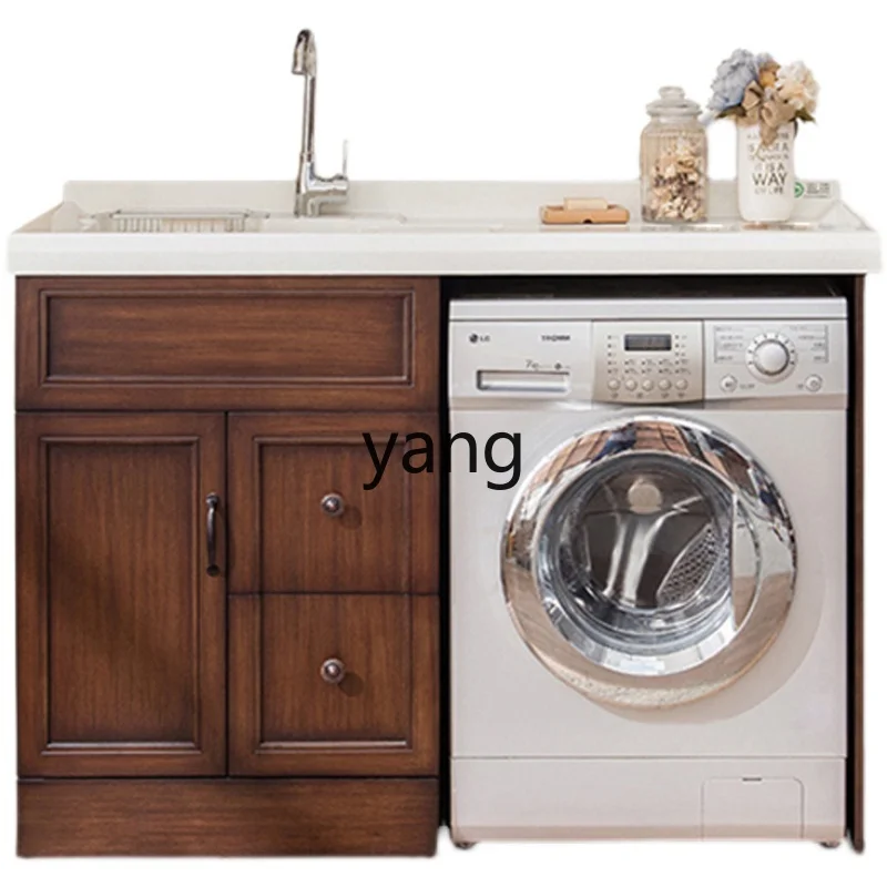 L'm simple solid wood washing machine cabinet bathroom cabinet with rubbing board basin integrated significant other