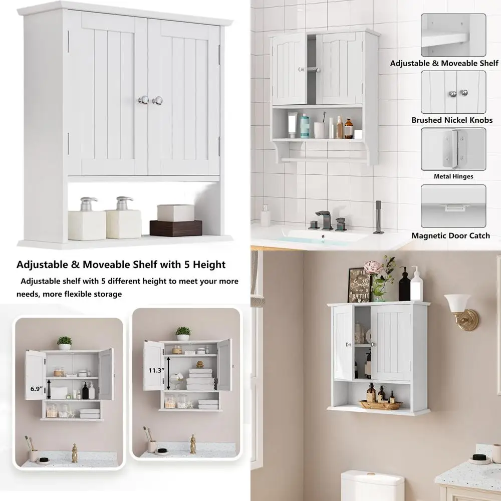 

Double Door Wall-Mounted Bathroom Cabinet with Open Shelf for Toilet Area Storage and Medicine