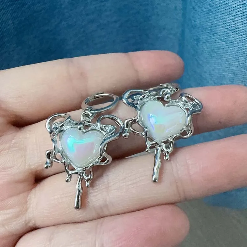 Kpop Y2K Pink Moonlight Stone Star Pendant Earrings