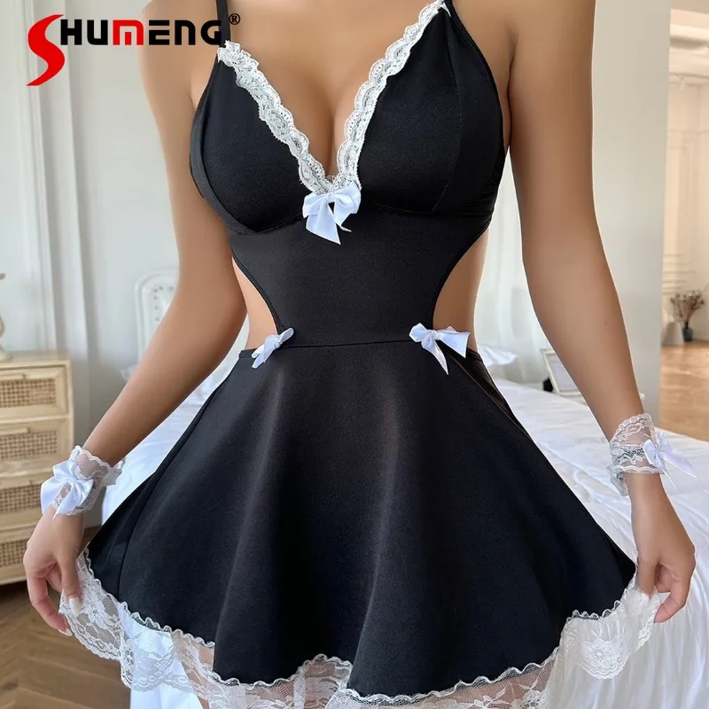 

Сексуальные ночные рубашки Pure Desire для женщин, кружевные черные соблазнительные ночные рубашки на бретельках, женские украшения с бантом, ночная рубашка для сна