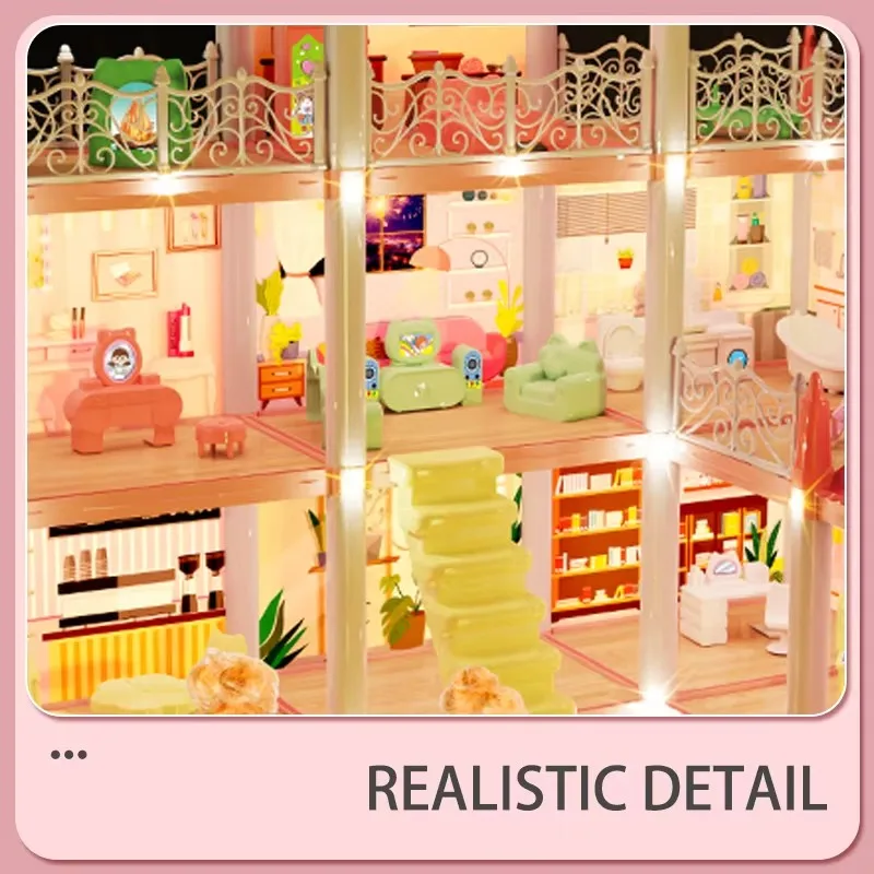 Puppenhäuser 3D montiert Diy Miniaturen Puppenhaus Zubehör Villa Prinzessin Schloss mit LED-Licht Mädchen Geburtstagsgeschenke Spielzeug