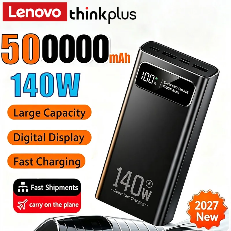 Lenovo ThinkPlus 200000mah Ultra Capacity 140w Emergency Powerbank Power Bank Fast Charging Digital Display For Iphone Samsung