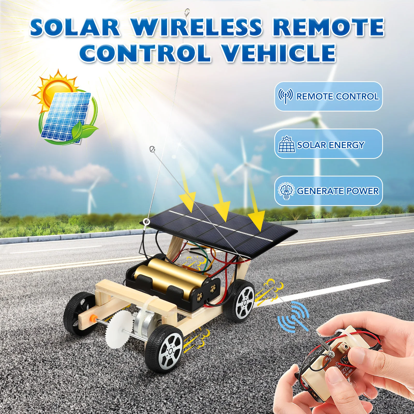 

1PCS Solar Educational Toy Set Physics Learning Remote Control Wooden STEM Building Kit for Children Science Hobby
