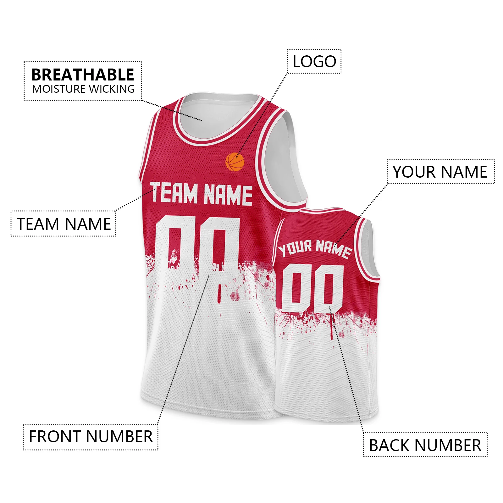 Custom Basketball Jersey Red White Printed Personalized Team Name Number Logo Men's Sleeveless Shirt Kids Youth Women Fans Gift