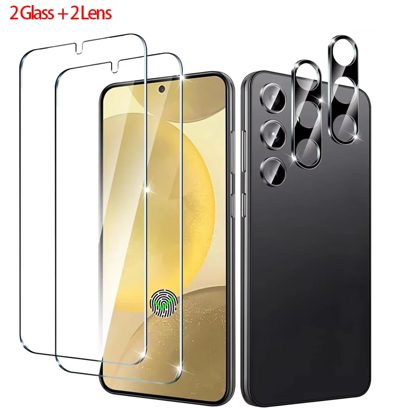 2+2 Fingerprint Scanning Glass for Samsung S25 S26 S24 S23 S22 S21 Screen Protector for Galaxy S25 Ultra Camera Protector S24 FE