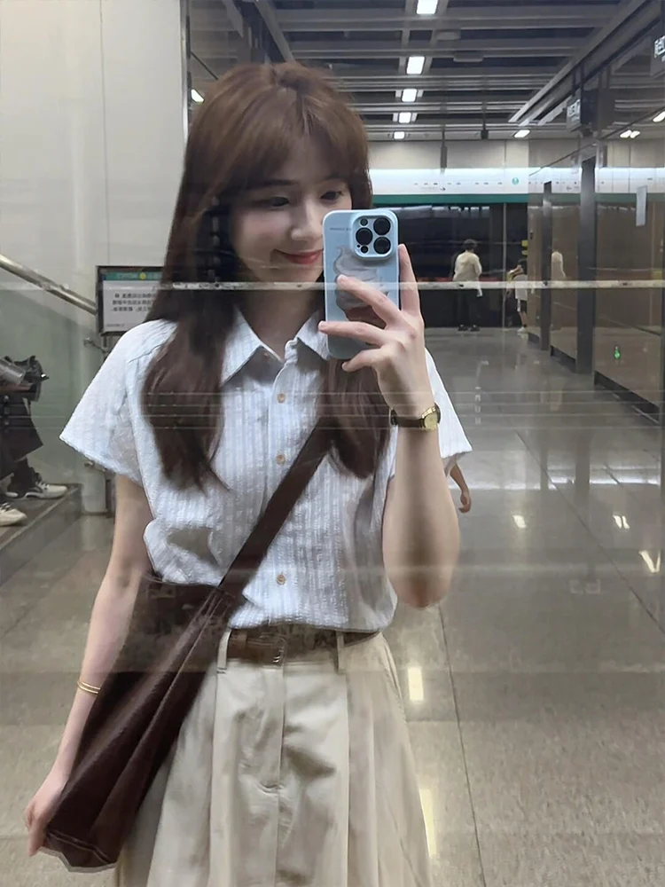 

Женский летний новый топ в сине-белую полоску ort Sve irt, красивый маленький топ Aosphere, повседневный свободный крой