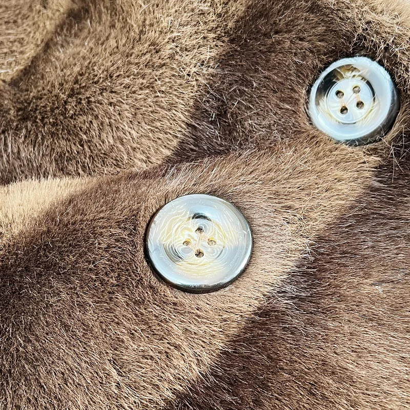 Colletto dentellato casual Gilet lunghi in pelliccia sintetica a righe caffè Giacche pelose in finto coniglio Cappotto soffice in peluche doppiopetto Cappotti caldi