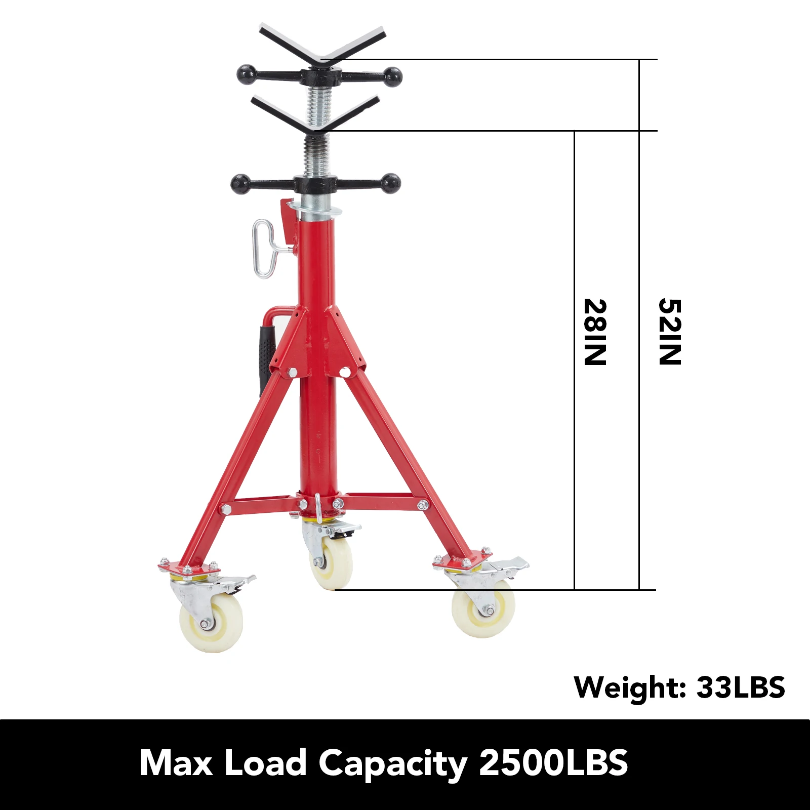 Pipe Jack Stands With Casters Adjustable Height 28-52 Inch, V Head Folding Portable Stand, 1/8 To 12 Inch Pipe Supporting