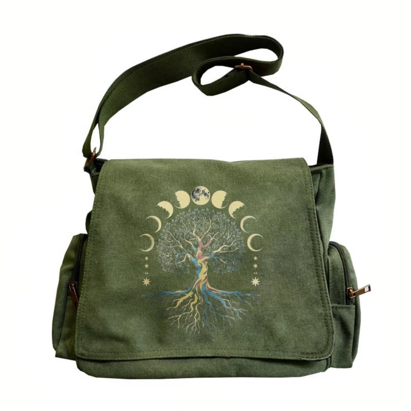 

Retro Vintage Women's Messenger Bag Canvas Tree of Life Print Large Capacity Travel Crossbody Bag