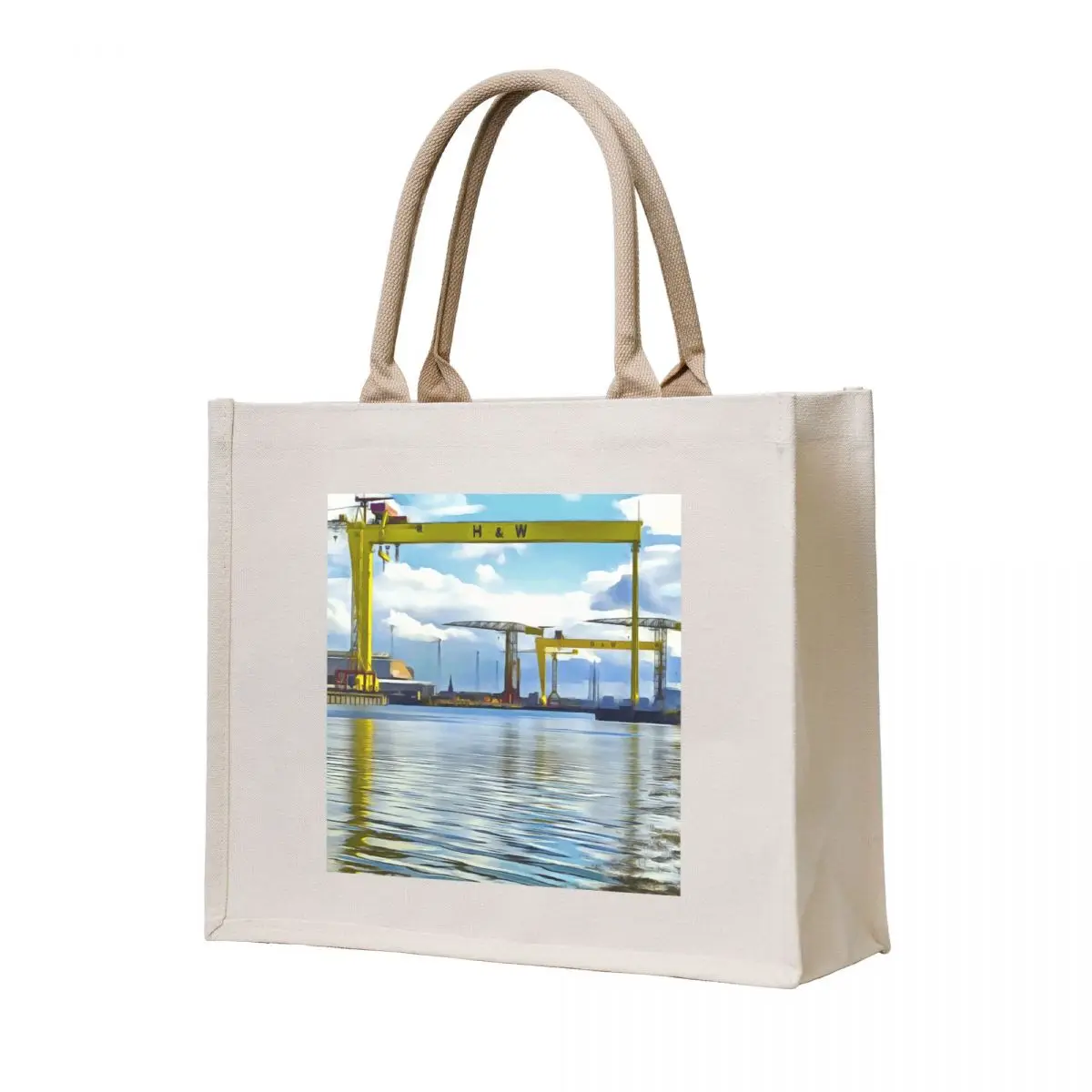 

The Cranes of Belfast, Ireland. (Painting) Tote Bag hand bags Gift bag bags woman 2025 custom canvas bag