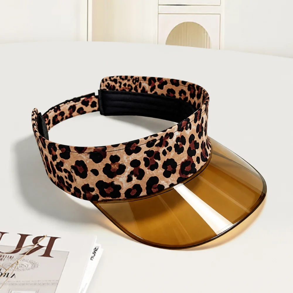 Fashion Leopard Print Visor Cap Sun Protection Breathable Summer Sun Hat Cool Adjustable Outdoor Sports Hat Woman