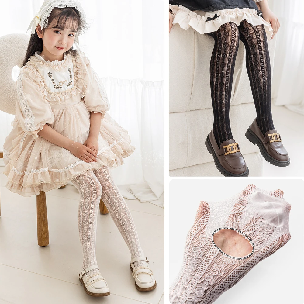 

Spring Summer Kids Girl Mesh Tight Retro Floral Lace Sweet Princess Pantyhose for Children Girl Legging Stocking Fishnet Socks