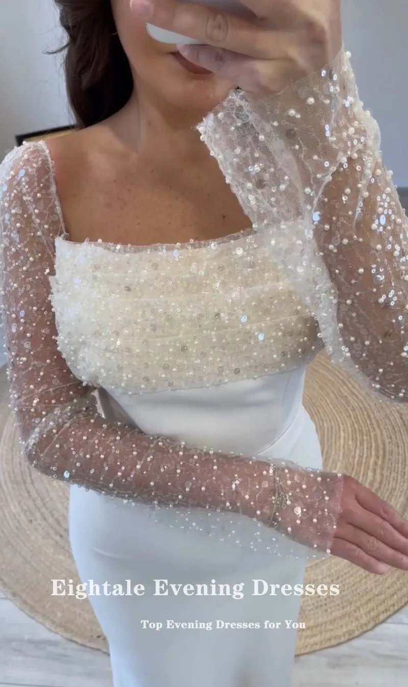 Eightale アラビアイブニングドレスストラップレススパンコール長袖カスタマイズマーメイドウェディングパーティードレス Vestido デ Noche